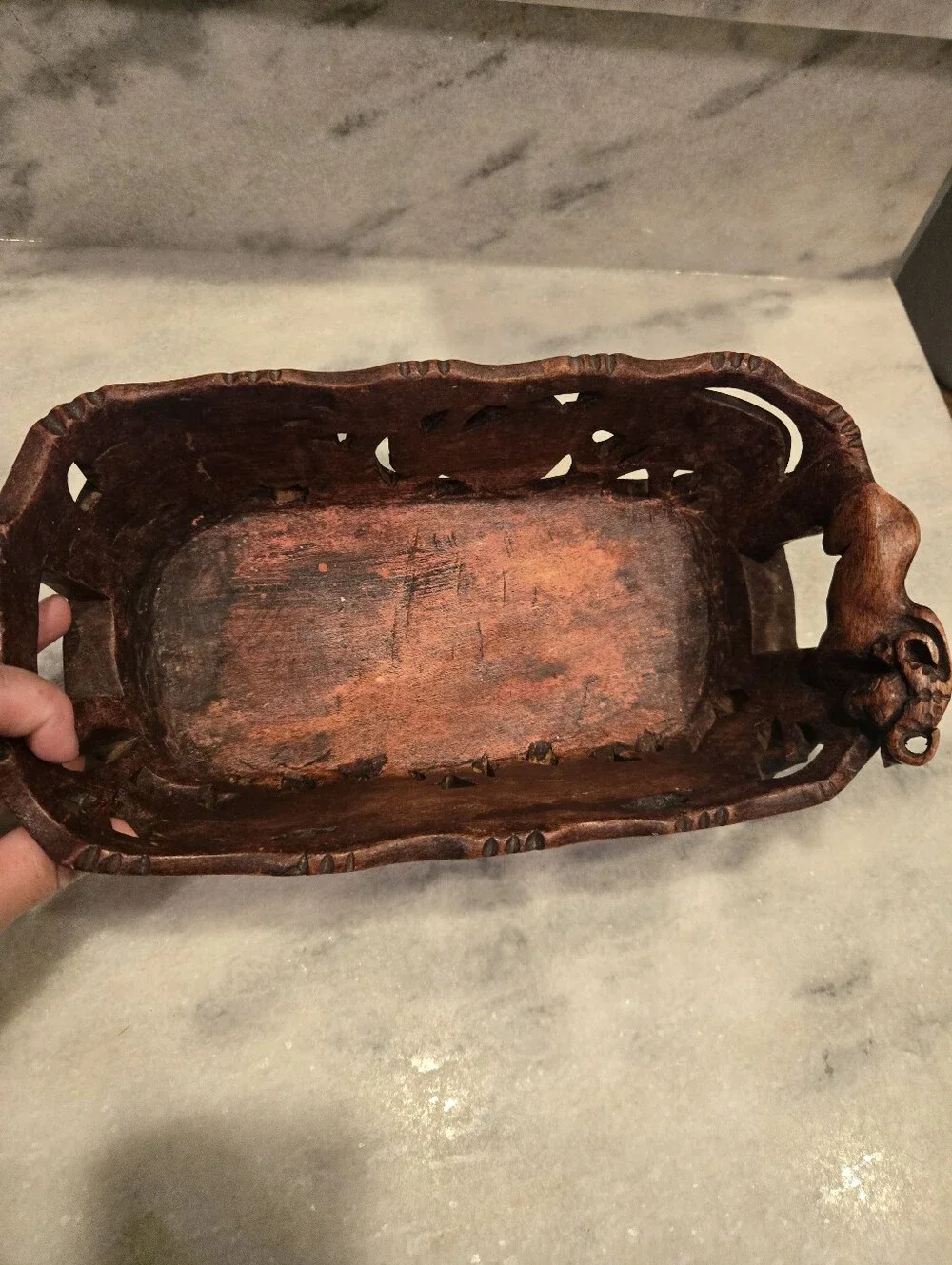 Hand‑Carved Wooden Decorative Tray – Rustic Boho Accent Bowl